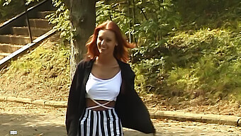 A European Redhead Teen Pleases Herself Outdoors In Her New Lingerie