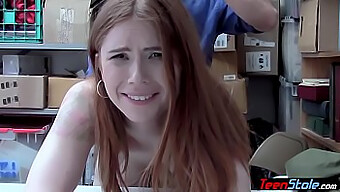 Redhead Teen Thief Gives A Dirty Blowjob And Gets Punished With Rough Sex