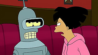 Amy And Bender Compete In A Cartoonish Scenario