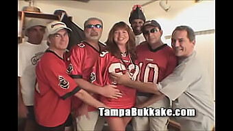 Natural-Breasted Stunner Indulges In A Tampa-Themed Gangbang And Bukkake Spectacle.