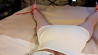 Italian Amateur Laura Restrained And Silenced On Bed In White Dress And Pantyhose