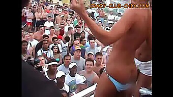 Public Spring Break Celebration With Topless Dancing And Teasing