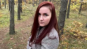 Redhead Babe Gives A Blowjob In A Public Park