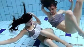 Lesbian Couple Janka And Aneta Indulge In Public Nudity While Swimming In A Czech Pool